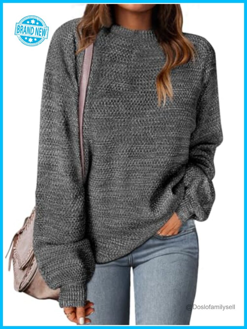 Heartland Knit Loose Pullover Sweater with Lantern Sleeves for Fall